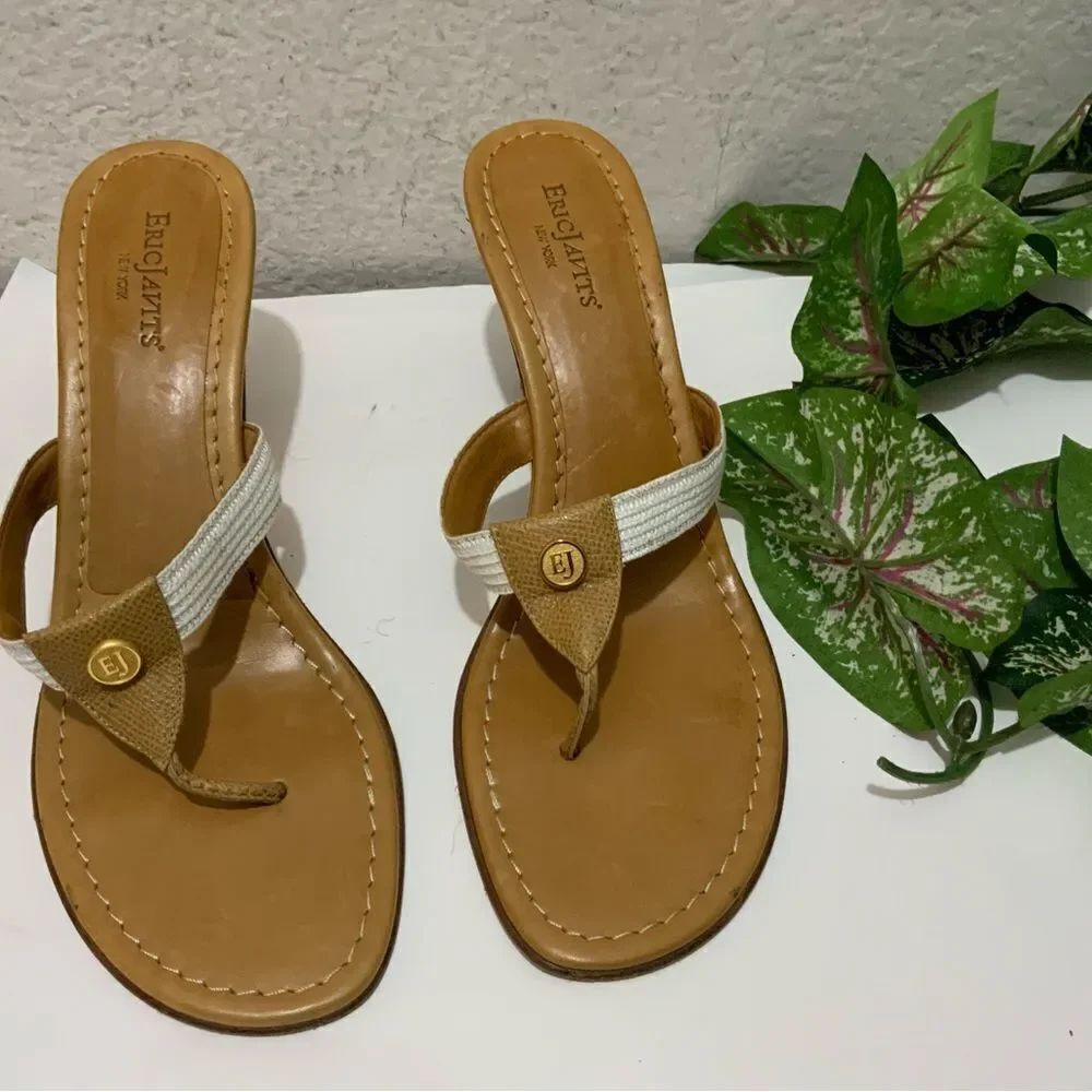 ERIC JAVITS' NEW YORK Brown & Gold Sandals 8.5 N - Picture 3 of 9